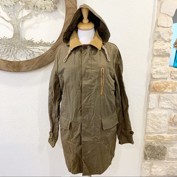 Fossil James Modern Trench Coat Field Jacket Green Tan Small - Picture 2 of 9